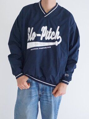 VTG Rawlings Navy Slo Pitch Ontario Provincial Champions Windbreaker Pullover L